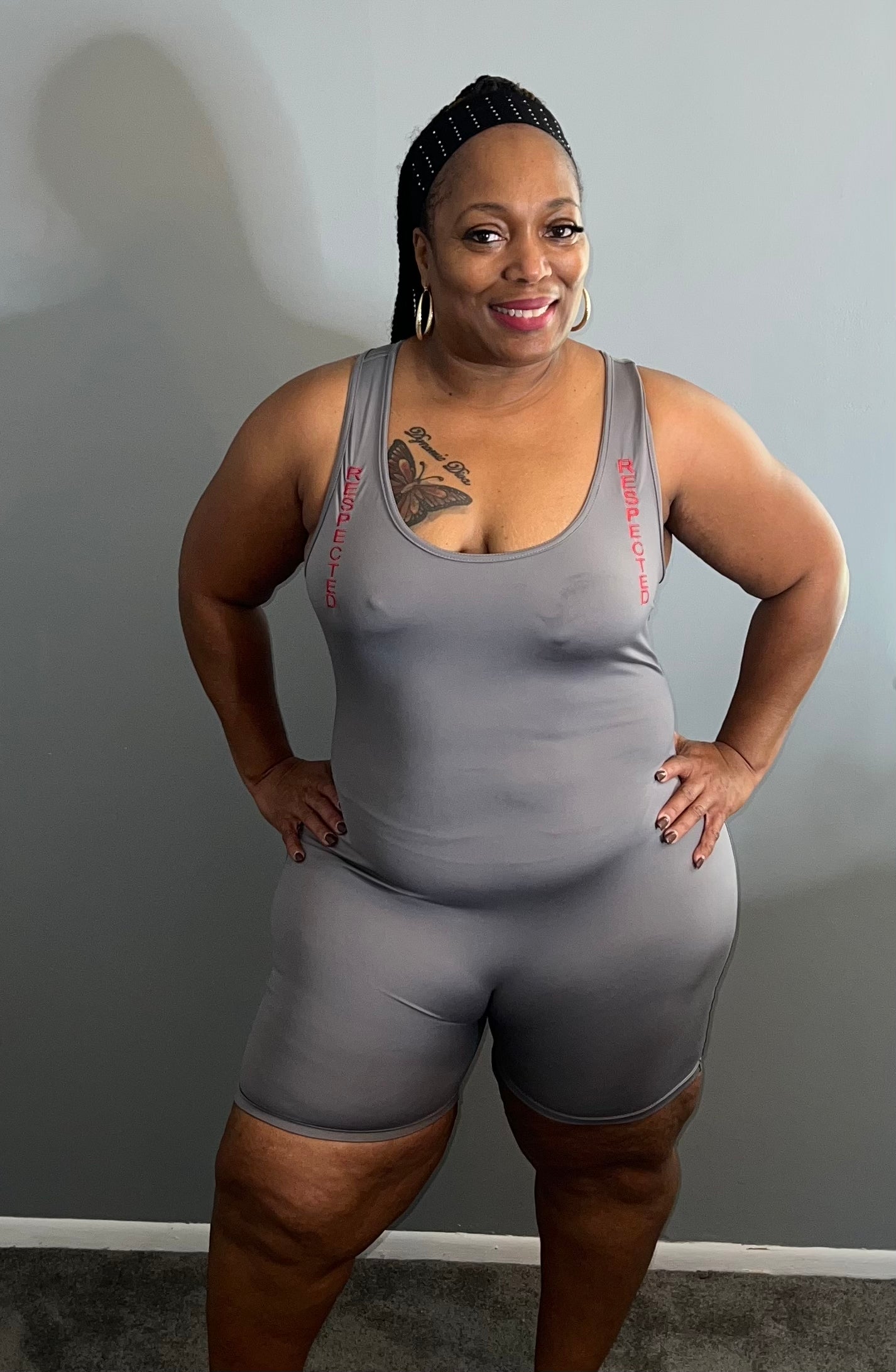 Respected Yoga One Piece Shorts or Leggings (Gray w/ Red Letters)