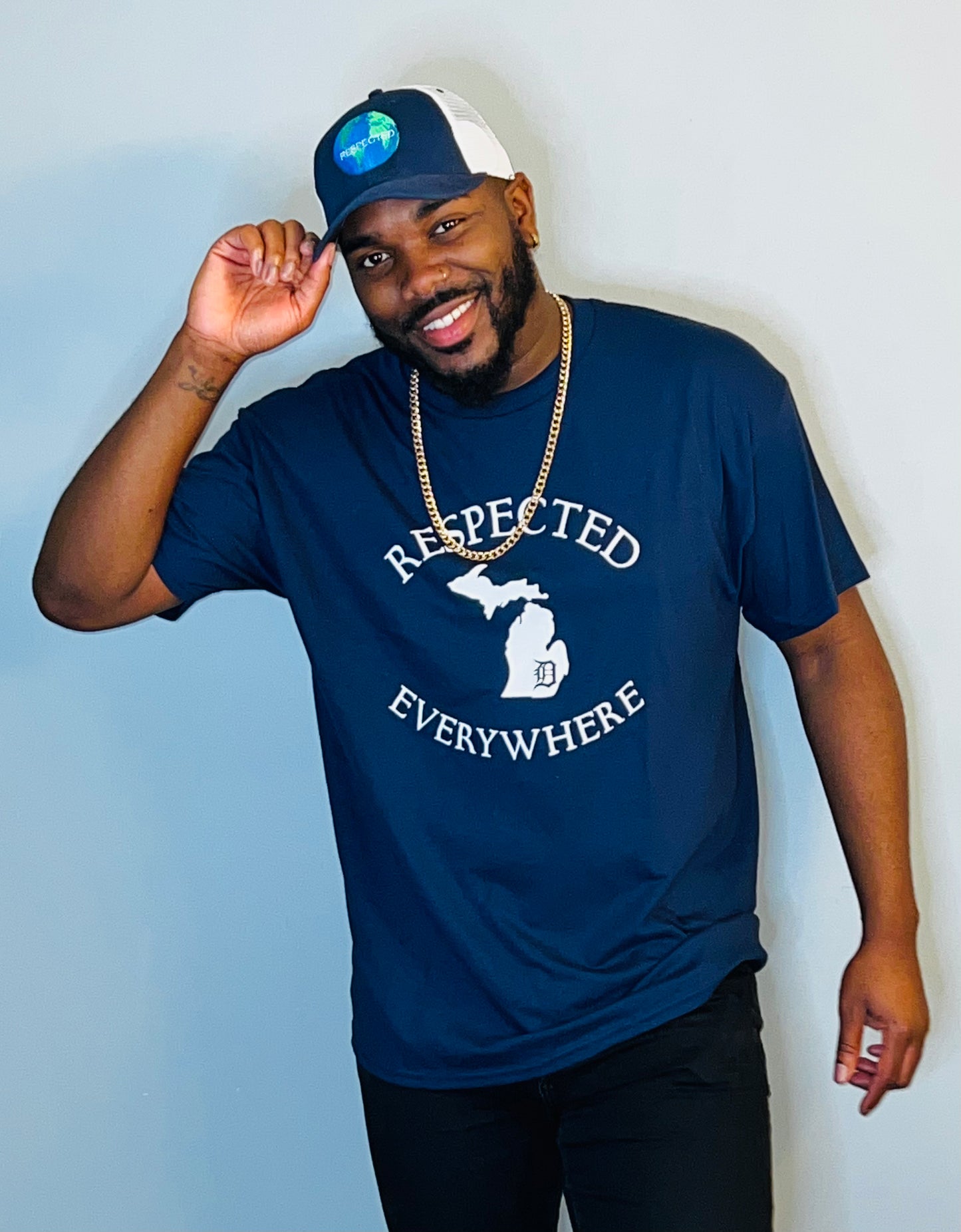 Navy Blue Mitten w/ White Letters