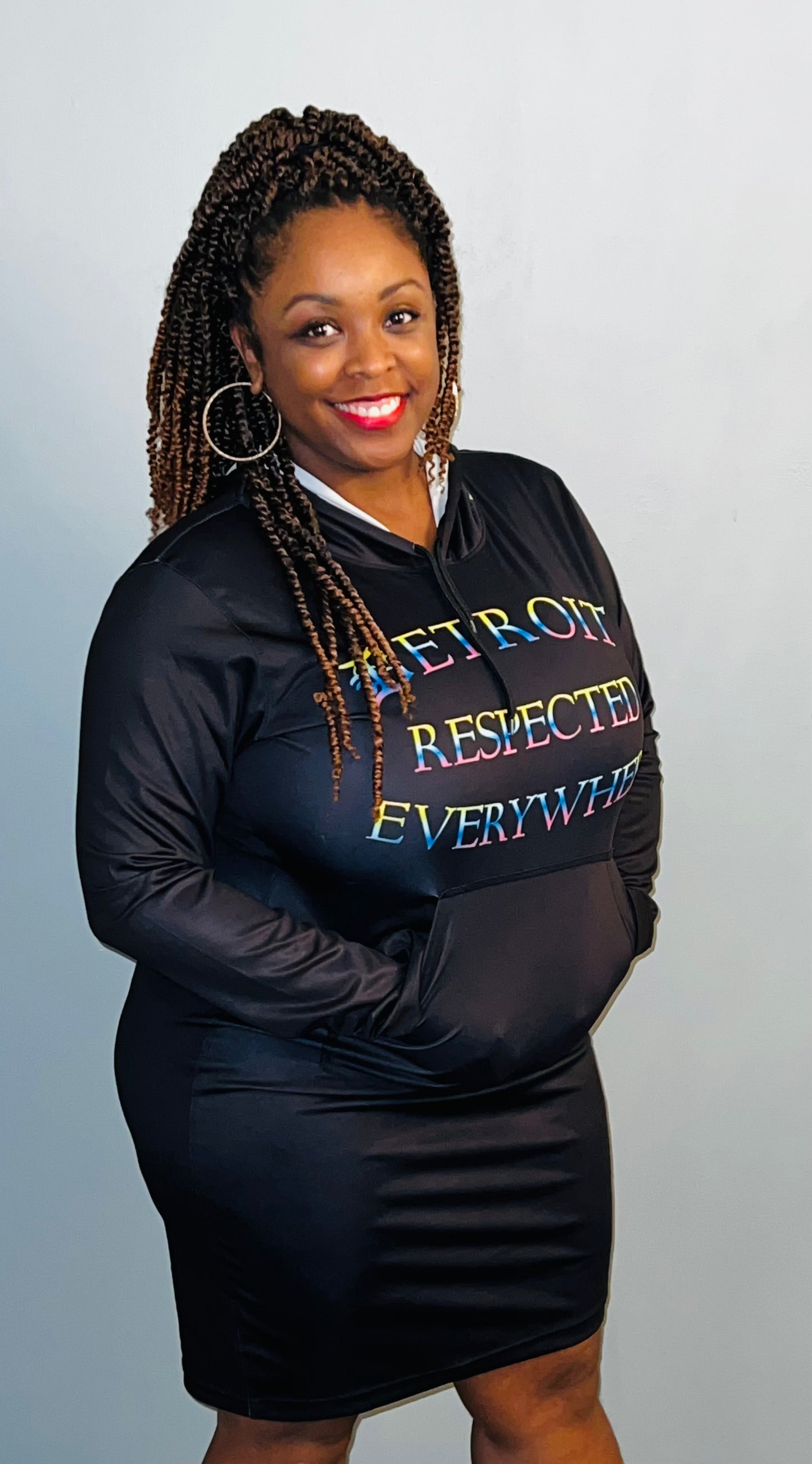 Black Fitted Hoodie Dress w/ Rainbow letters