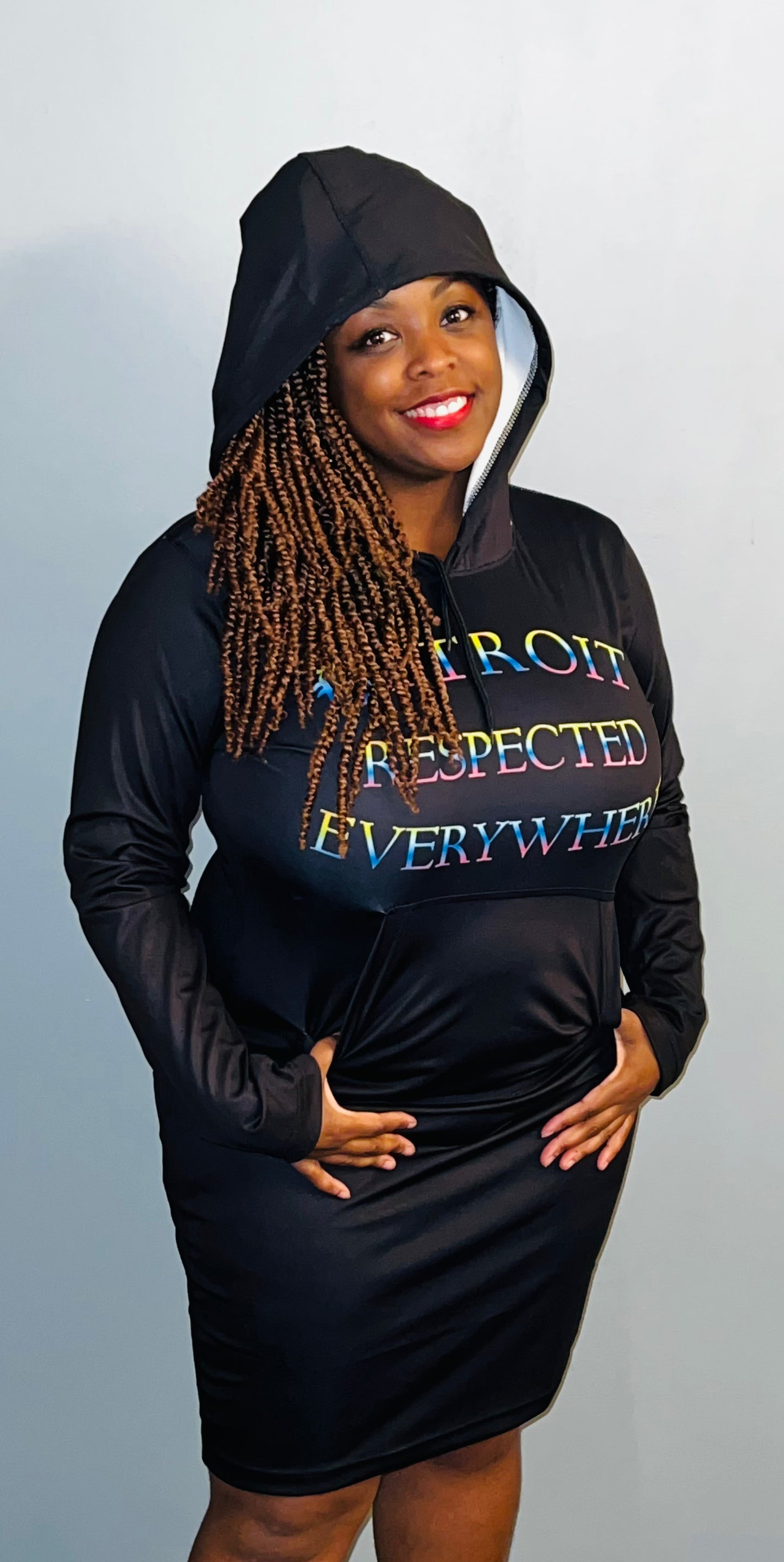 Black Fitted Hoodie Dress w/ Rainbow letters