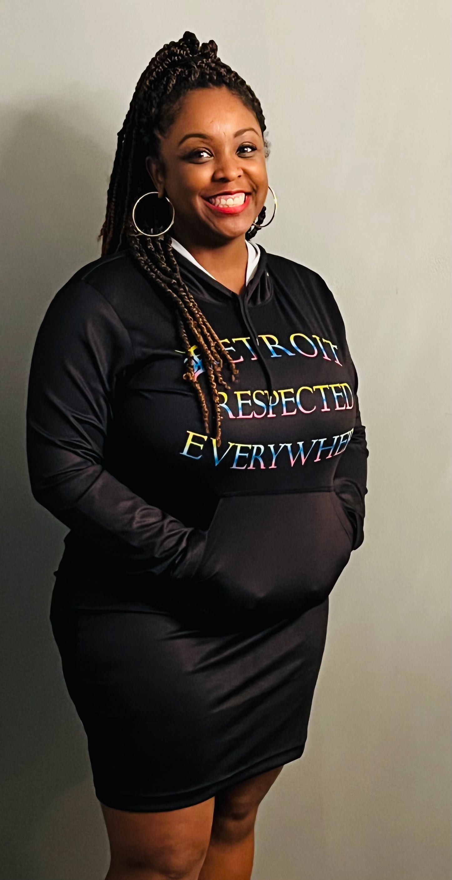 Black Fitted Hoodie Dress w/ Rainbow letters