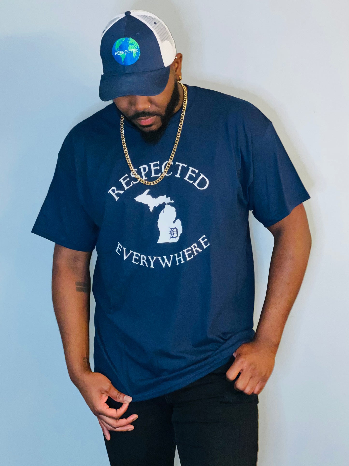 Navy Blue Mitten w/ White Letters