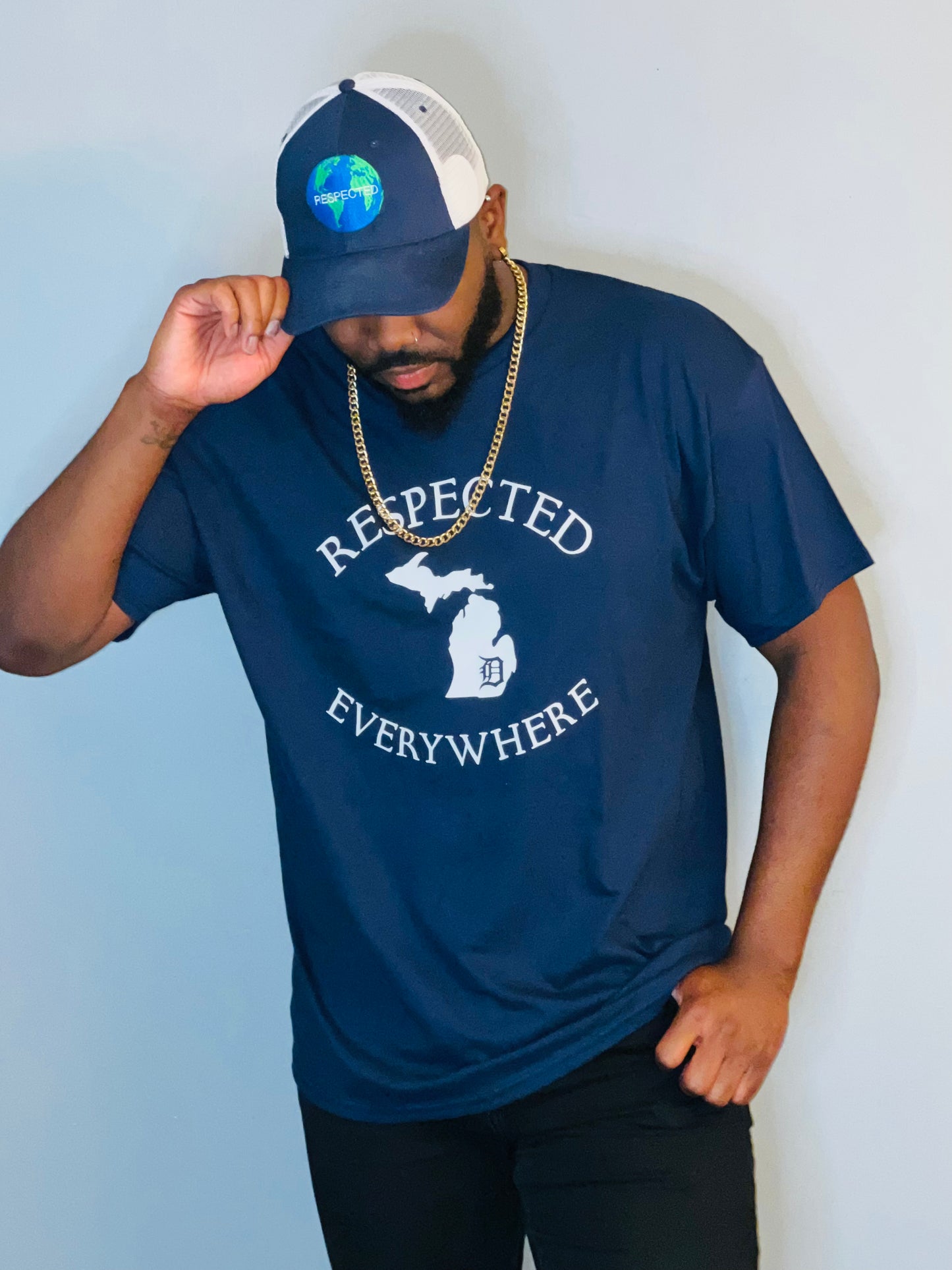 Navy Blue Mitten w/ White Letters