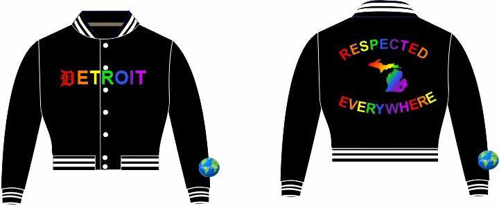 Detroit Mitten Crop Top Satin Varsity w/ Rainbow Letters (Black)