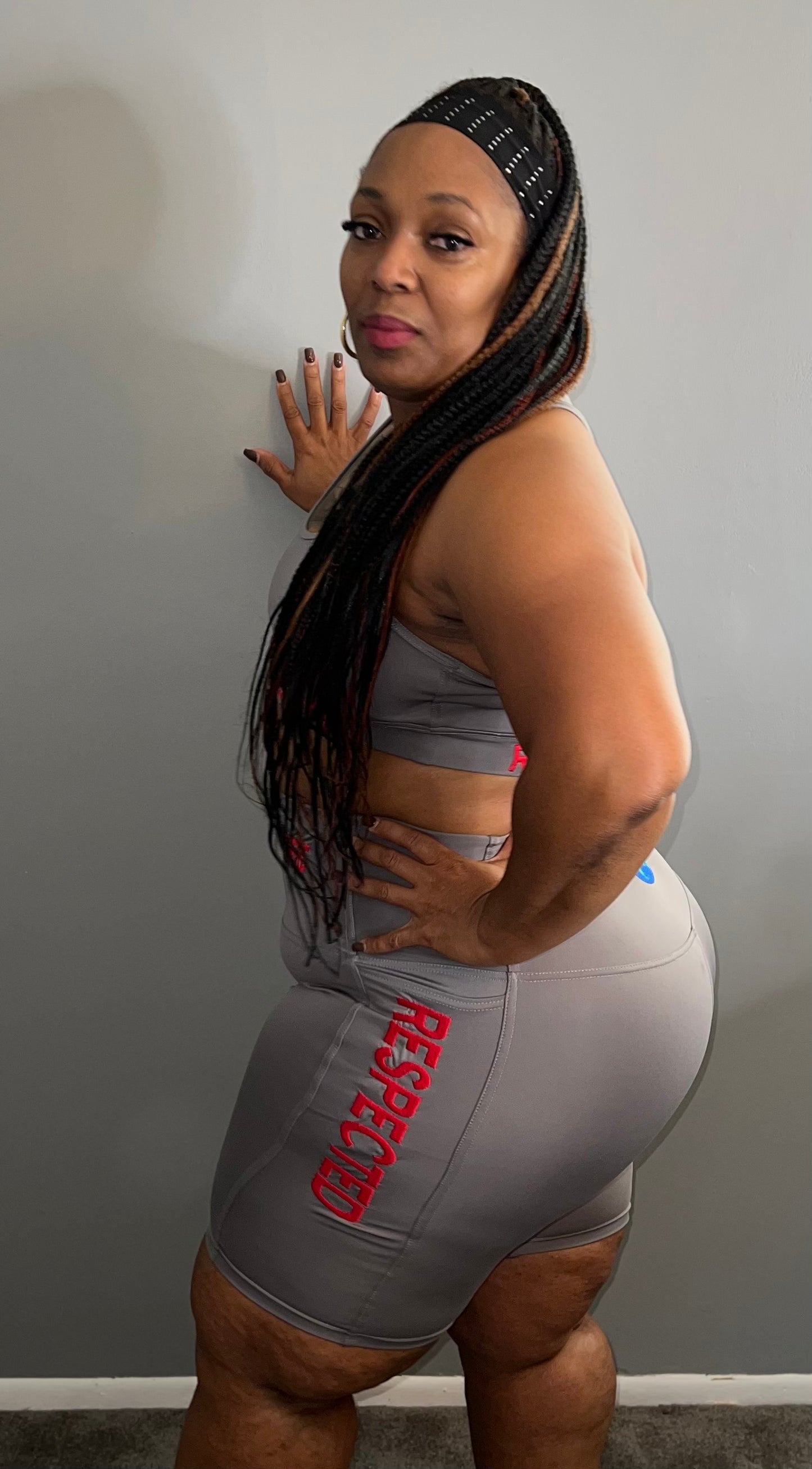 Respected Everywhere Sports Bra  (Gray w/ Red Letters)