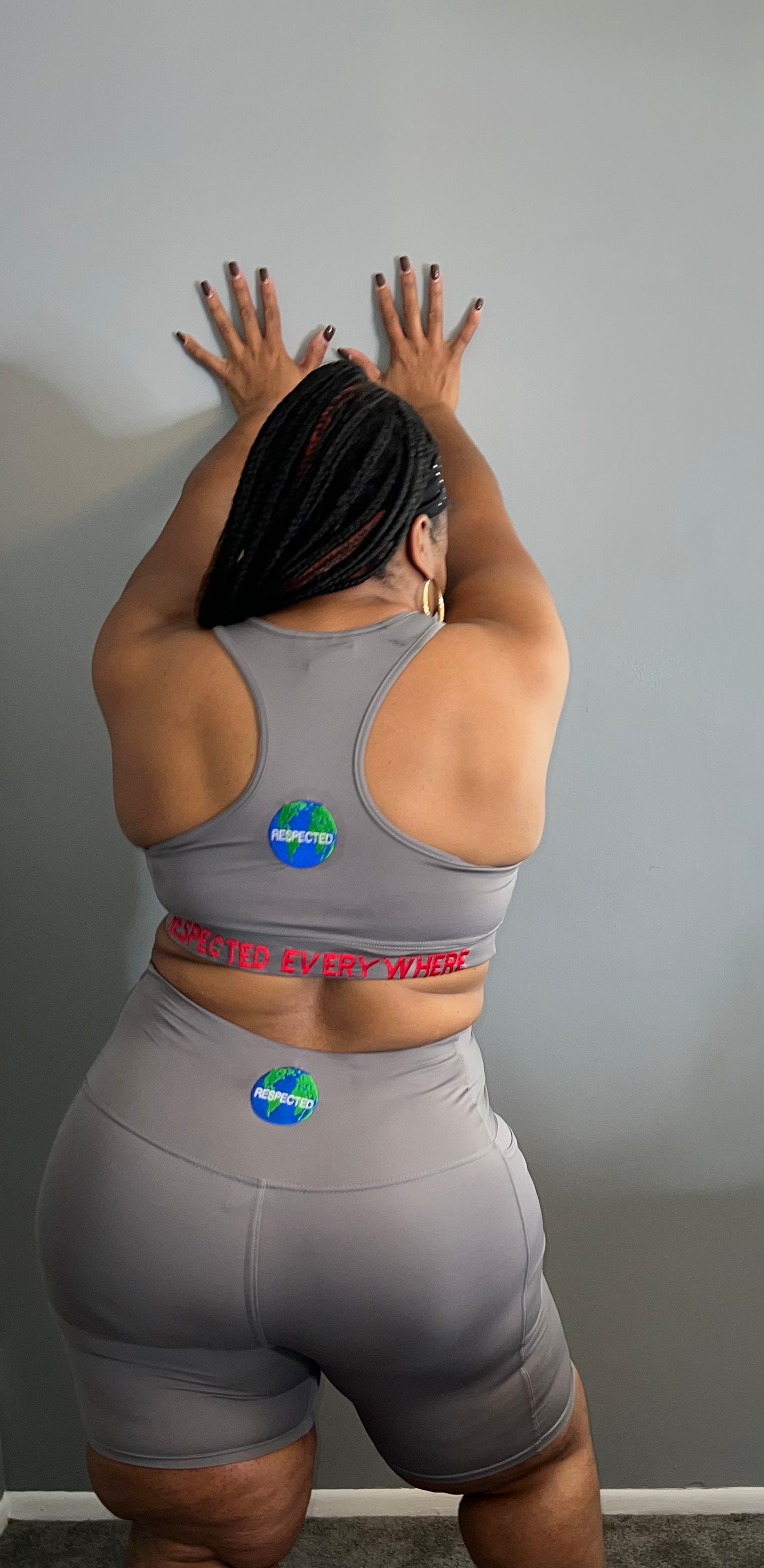 Respected Everywhere Sports Bra  (Gray w/ Red Letters)