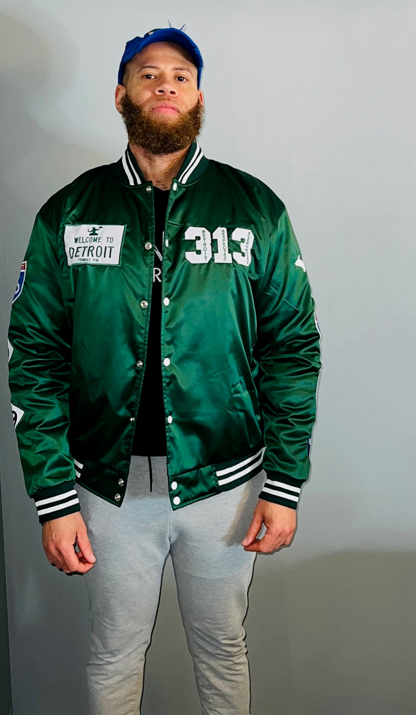Detroit Day Satin Jacket (Dark Green)