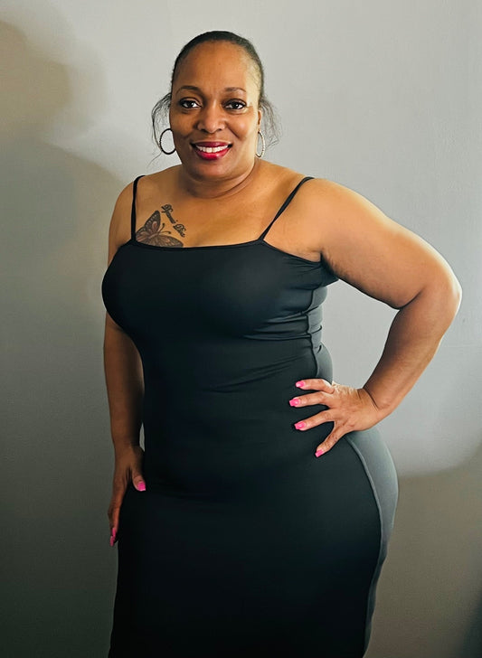 Spaghetti Strap Fitted Dress  (Black)