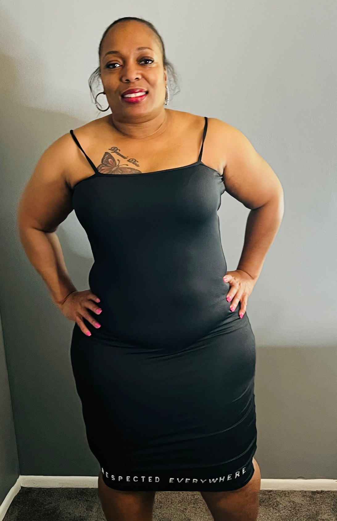 Spaghetti Strap Fitted Dress  (Black)