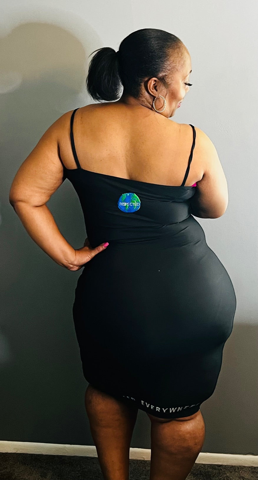 Spaghetti Strap Fitted Dress  (Black)