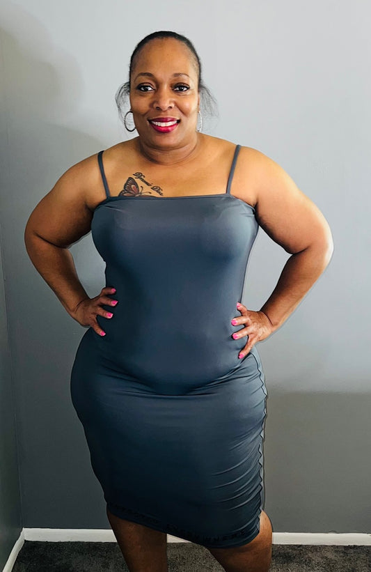 Spaghetti Strap Fitted Dress  (Gray)