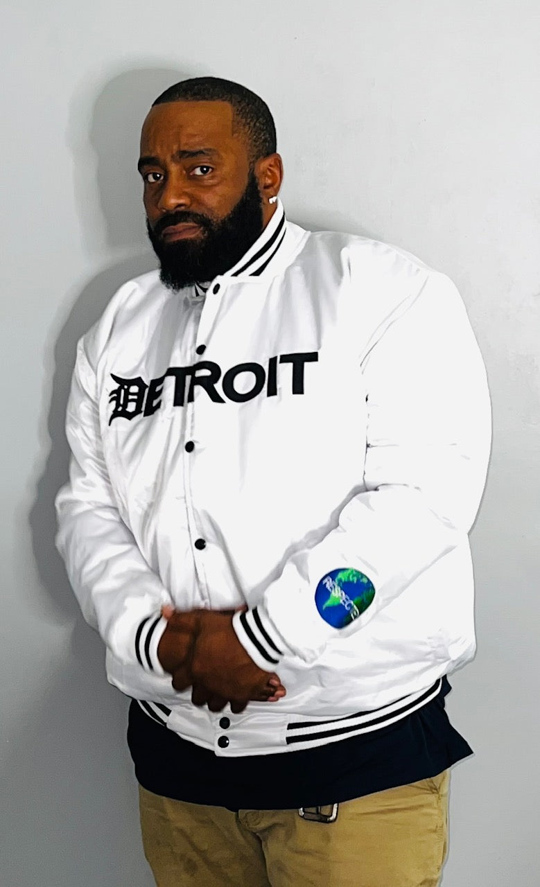 White Mitten Satin jacket w/ Black Letters