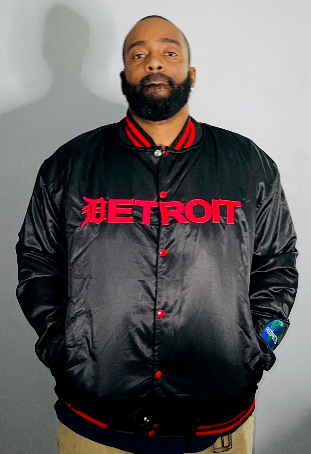 Black Mitten Satin jacket w/ Red Letters