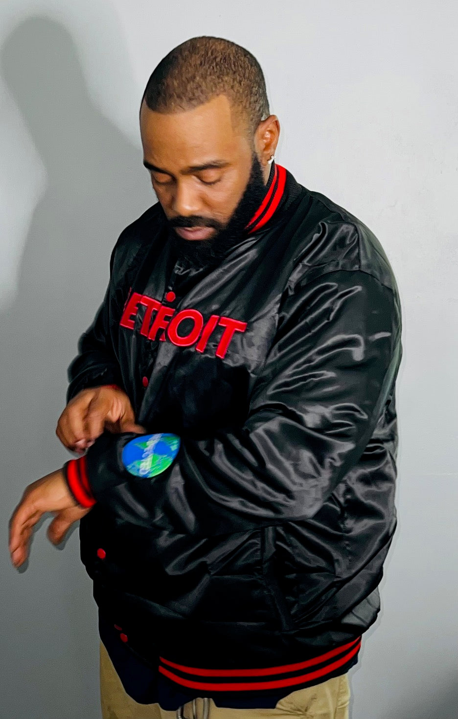 Black Mitten Satin jacket w/ Red Letters