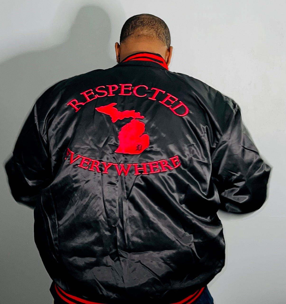 Black Mitten Satin jacket w/ Red Letters