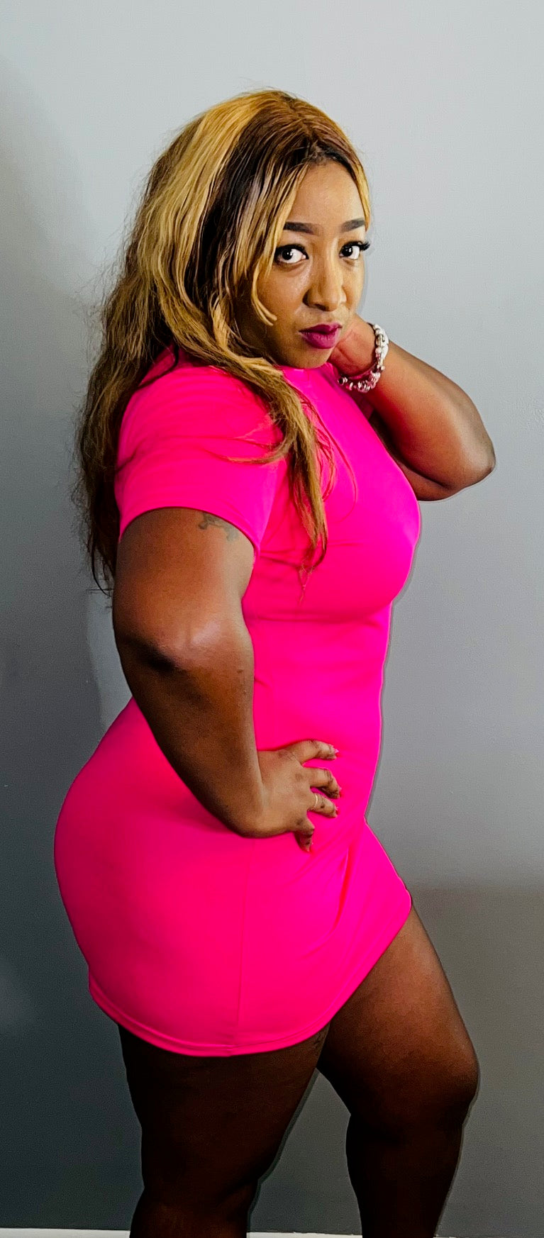 Fitted Tshirt Dress (Pink)
