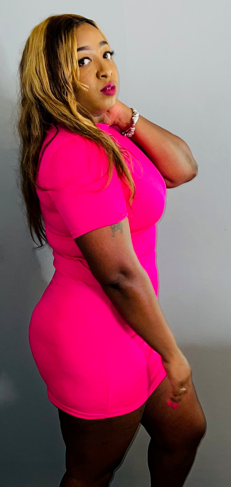 Fitted Tshirt Dress (Pink)
