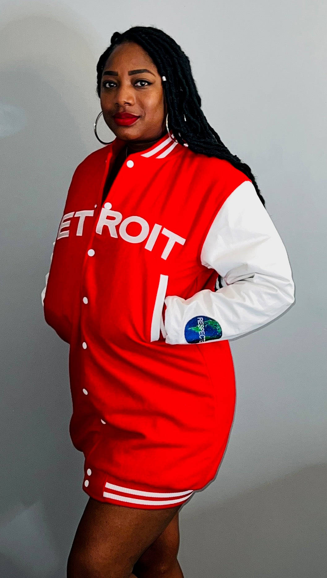 Detroit Varsity Jacket Dress Red w/ White Leather Sleeves