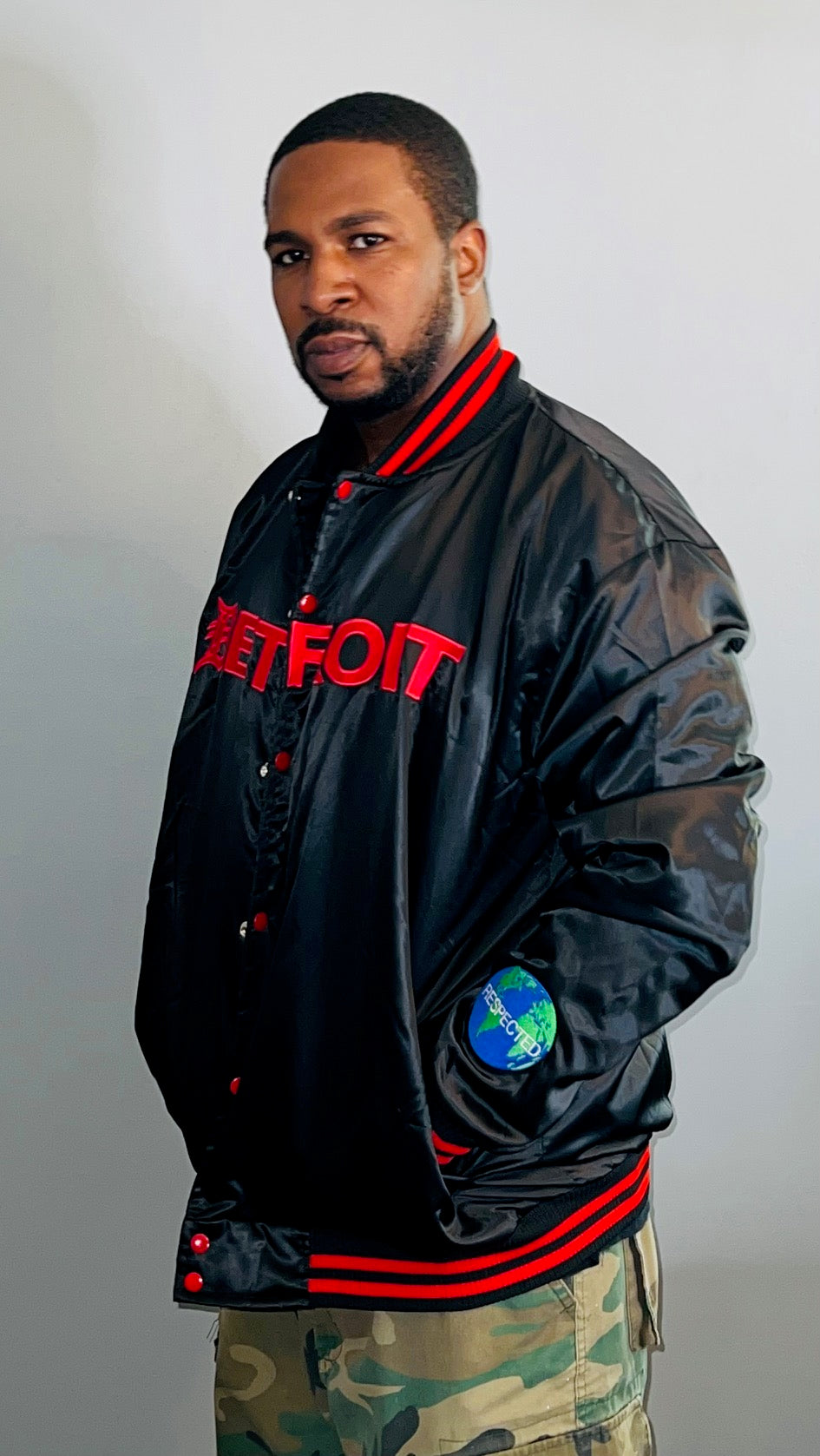 Black Mitten Satin jacket w/ Red Letters