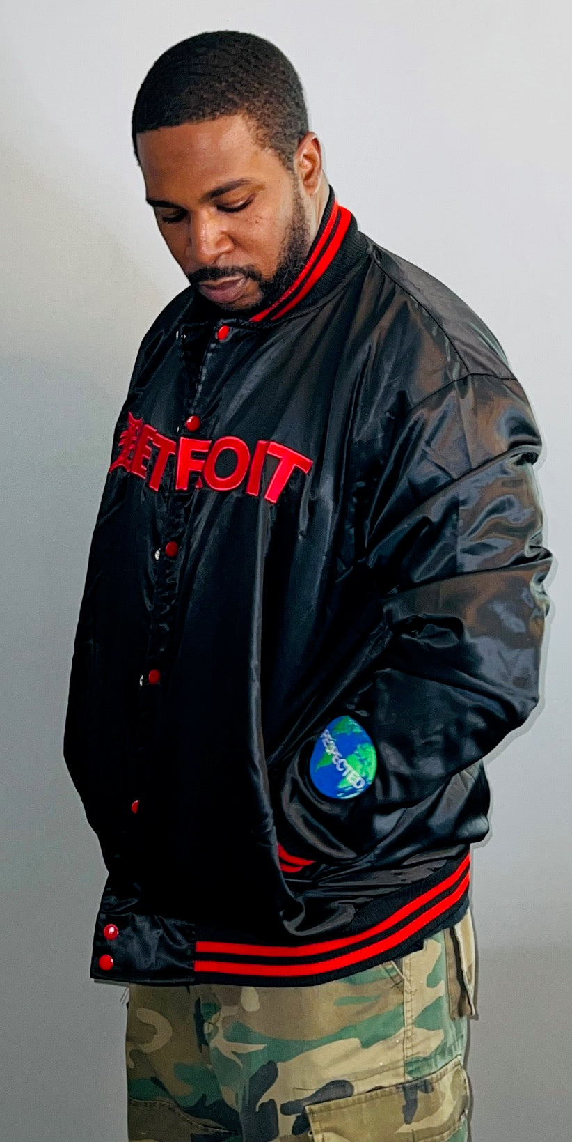 Black Mitten Satin jacket w/ Red Letters