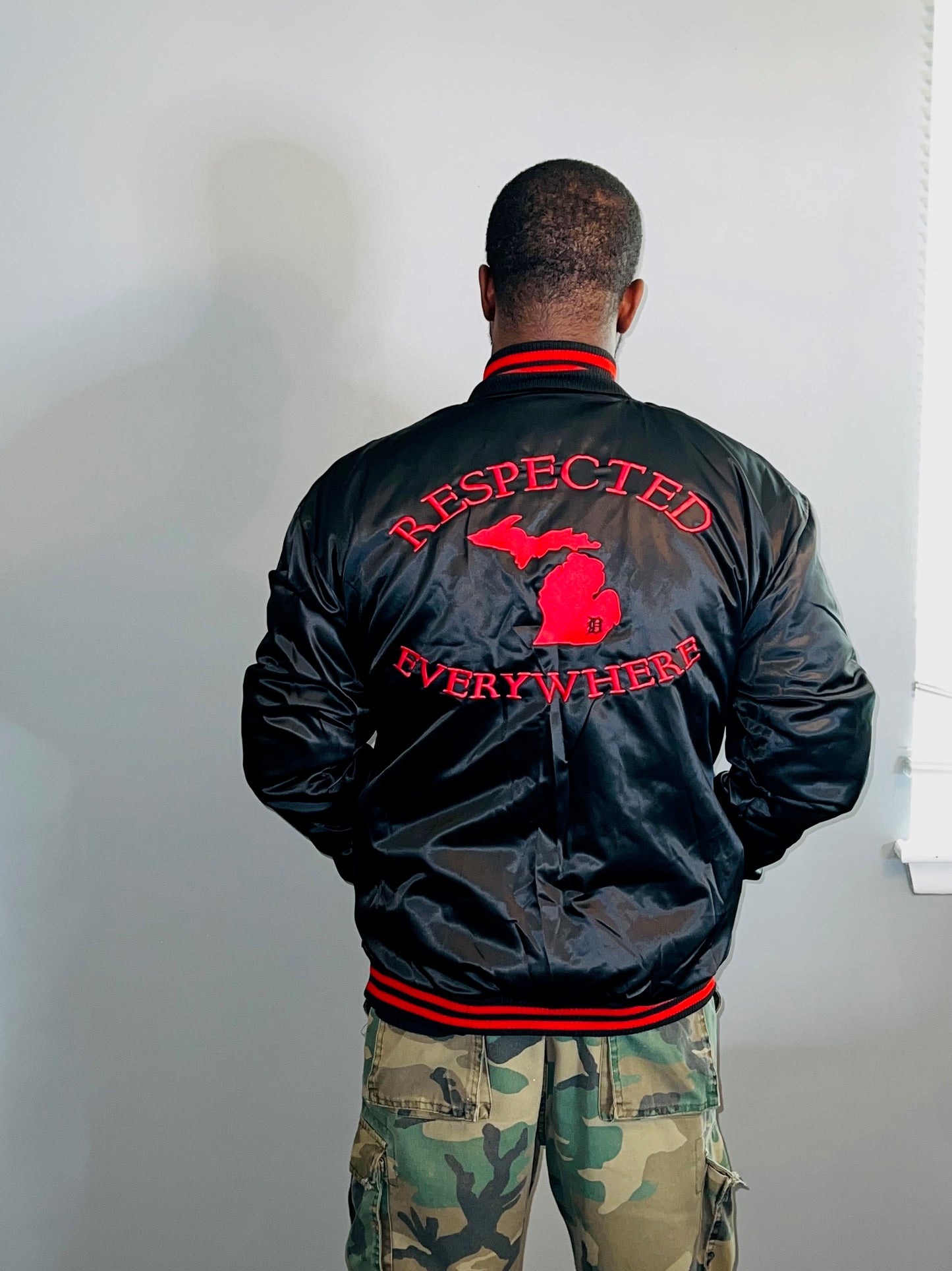 Black Mitten Satin jacket w/ Red Letters