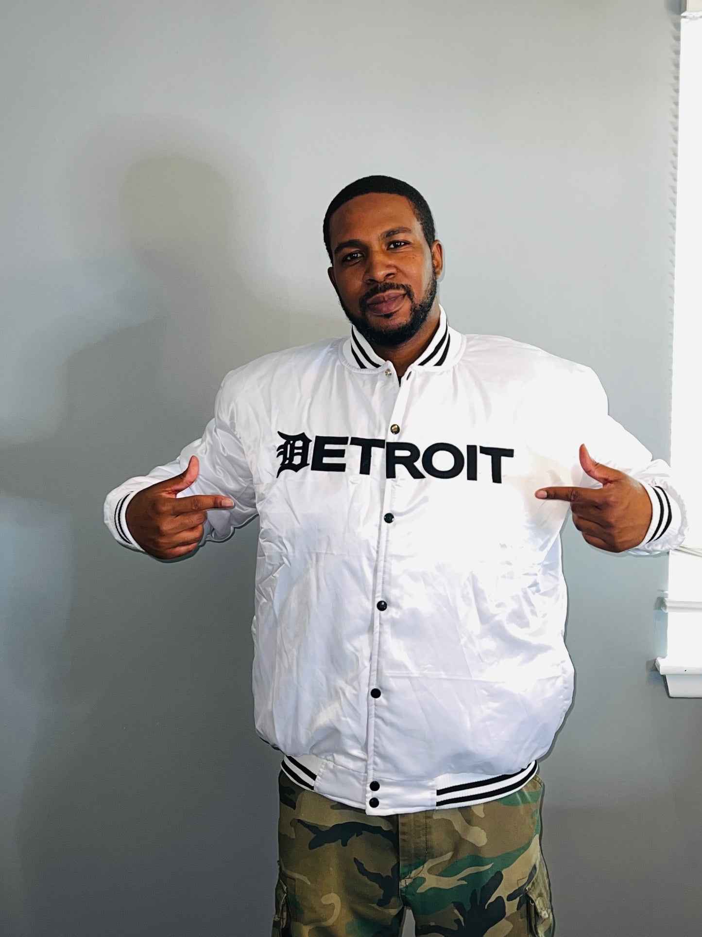 White Mitten Satin jacket w/ Black Letters