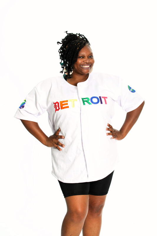 White Baseball Jersey w/ Rainbow Letters