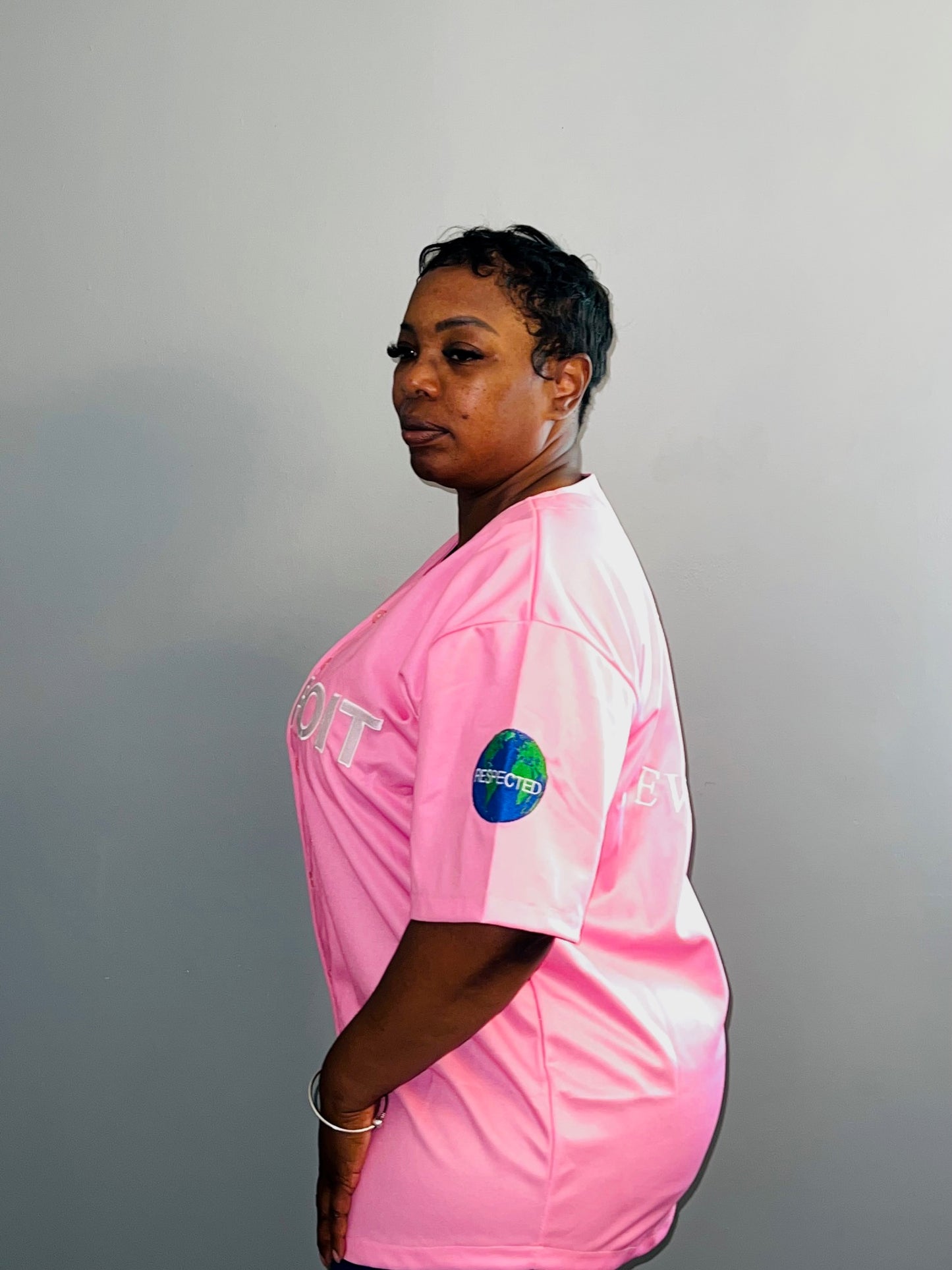 Pink Blue Baseball Jersey w/ white Letters