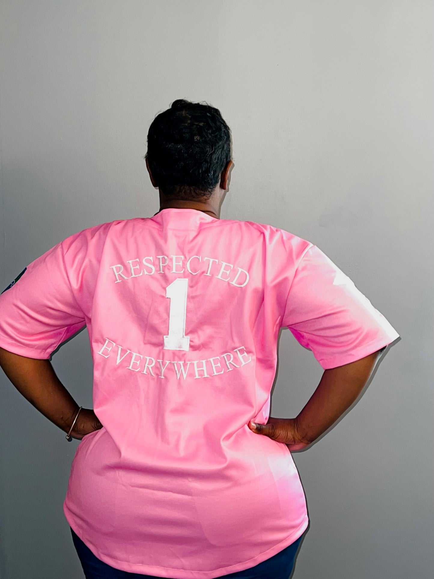 Pink Blue Baseball Jersey w/ white Letters