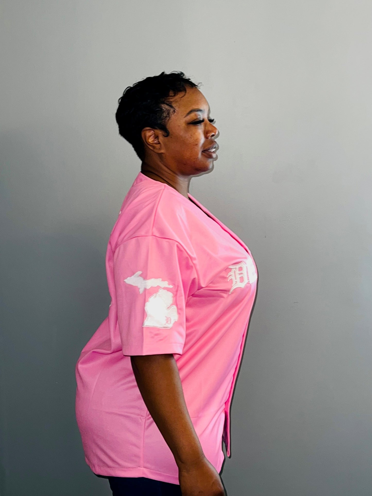 Pink Blue Baseball Jersey w/ white Letters