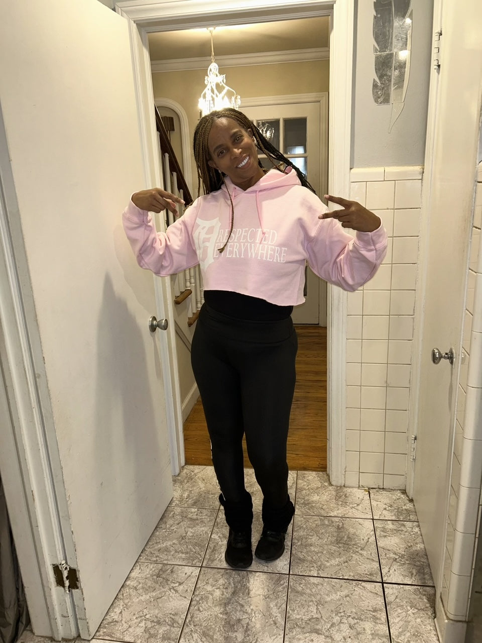 DRE Horizontal Crop top Pink w/ White Letters