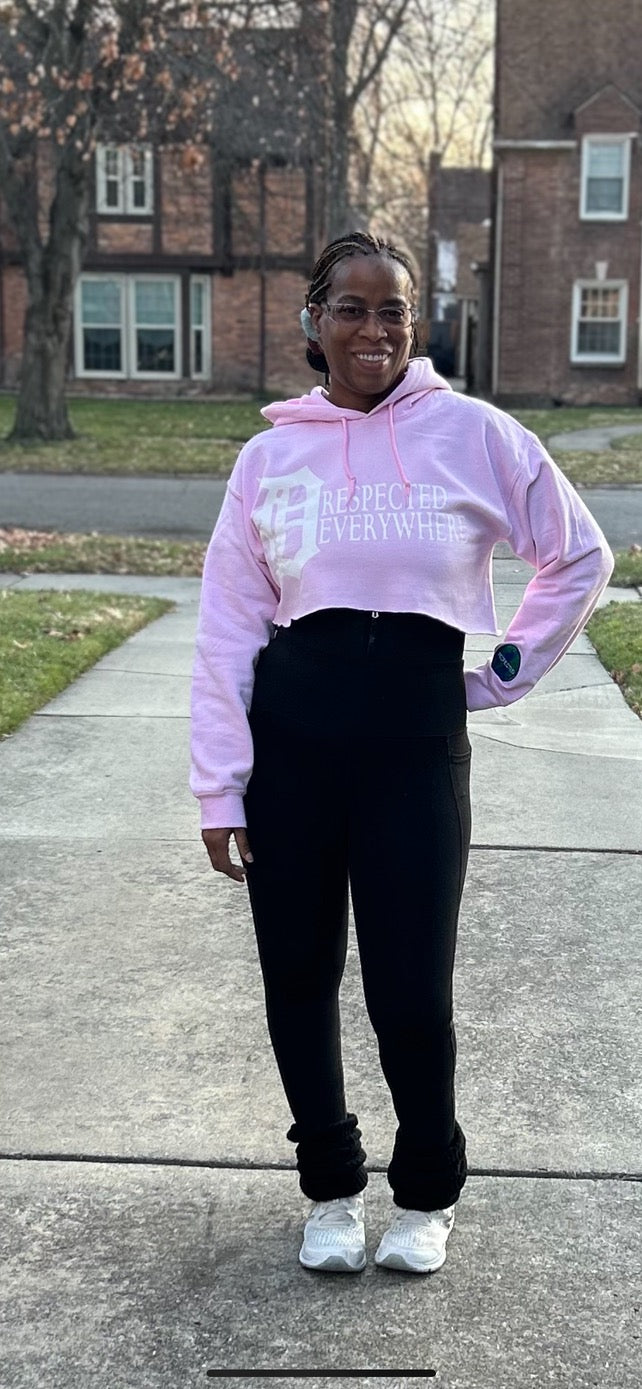 DRE Horizontal Crop top Pink w/ White Letters