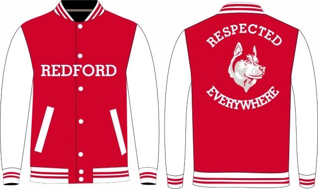 Detroit Redford HS Half Moon Jacket Red with White Leather Sleeves
