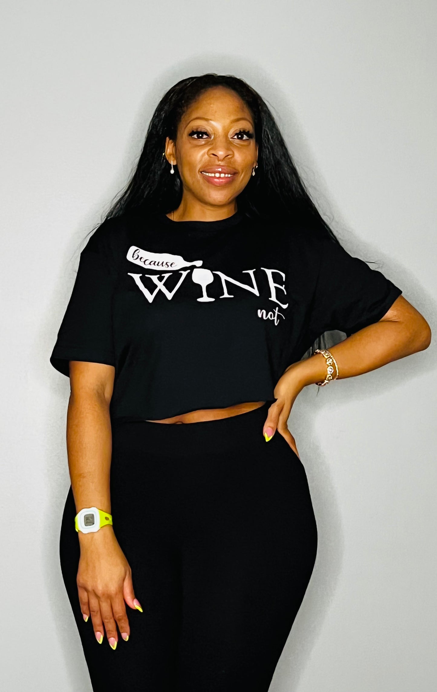 Black Wine Not Crop top w/ White Letters