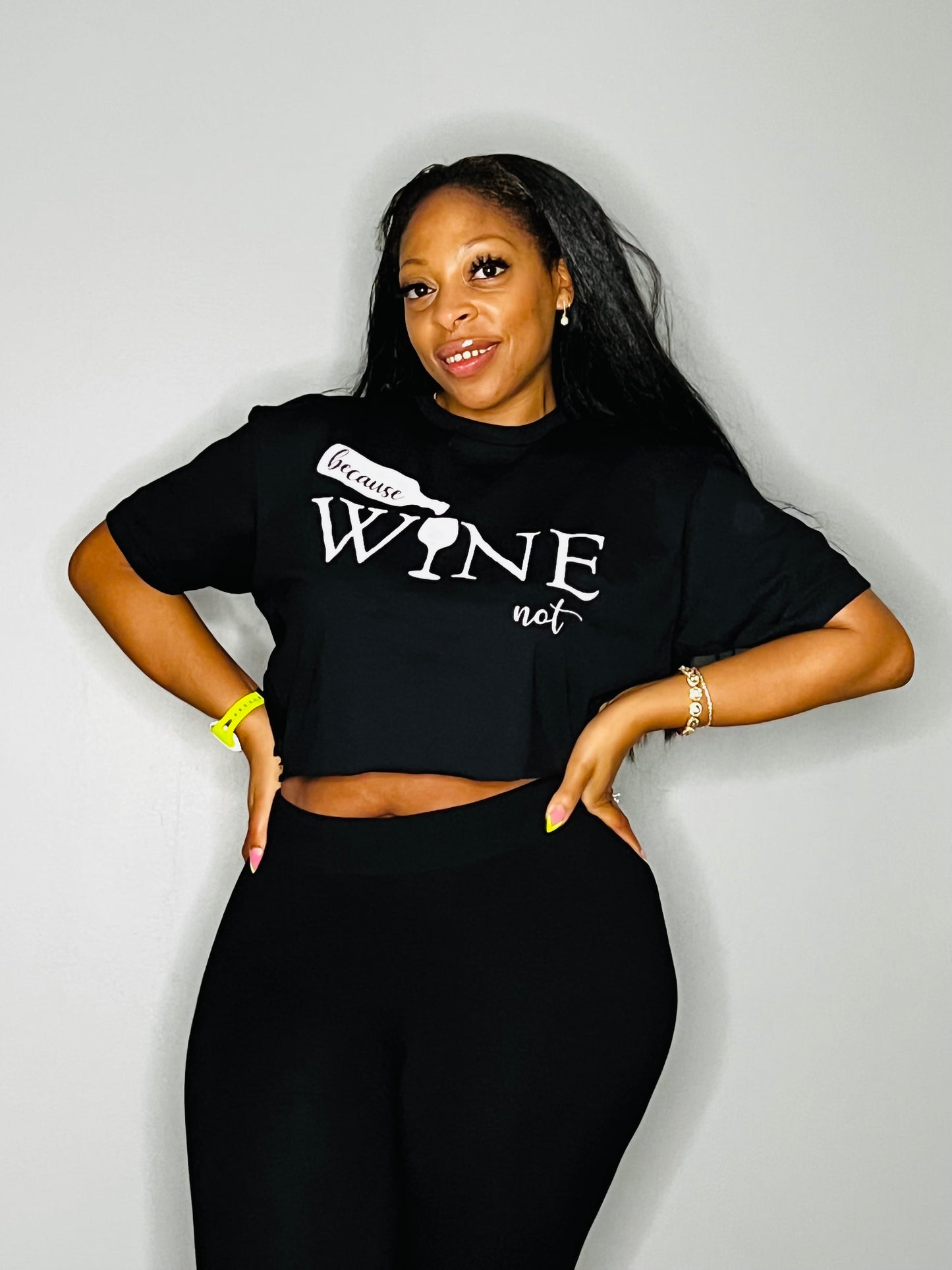 Black Wine Not Crop top w/ White Letters