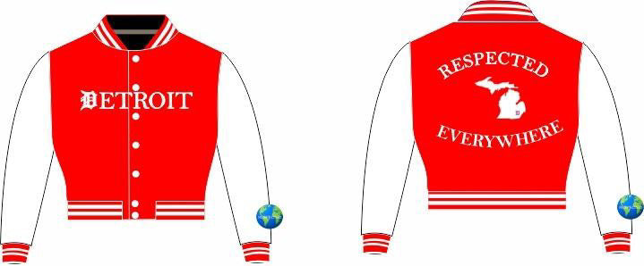 Detroit Mitten Crop Varsity Jacket Red w/ White Leather Sleeves