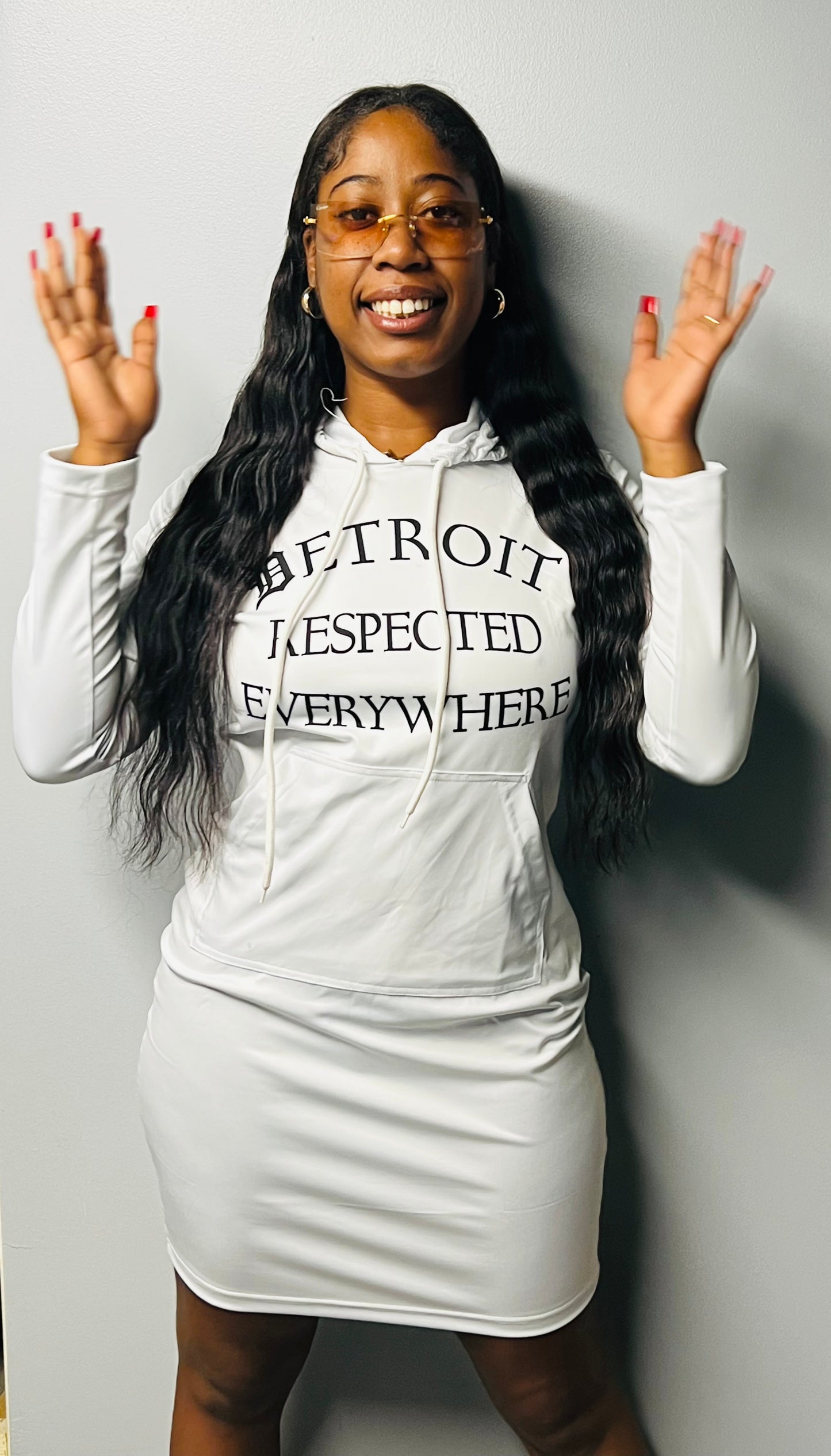 Fitted White w/ Black Letters Hoodie Dress