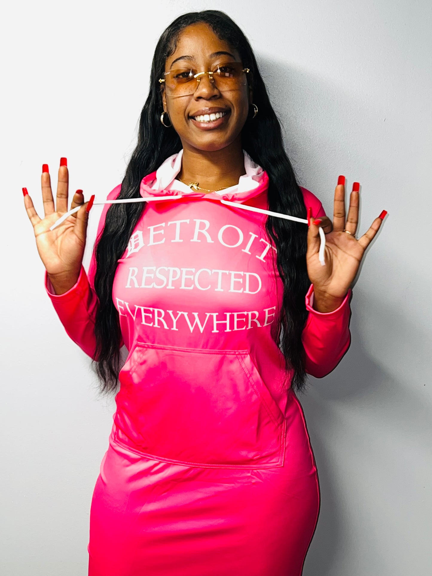 Fitted Pink Hoodie Dress