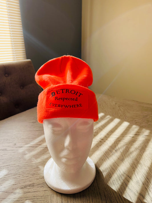 Orange Half Moon w/ Black Letters Skully