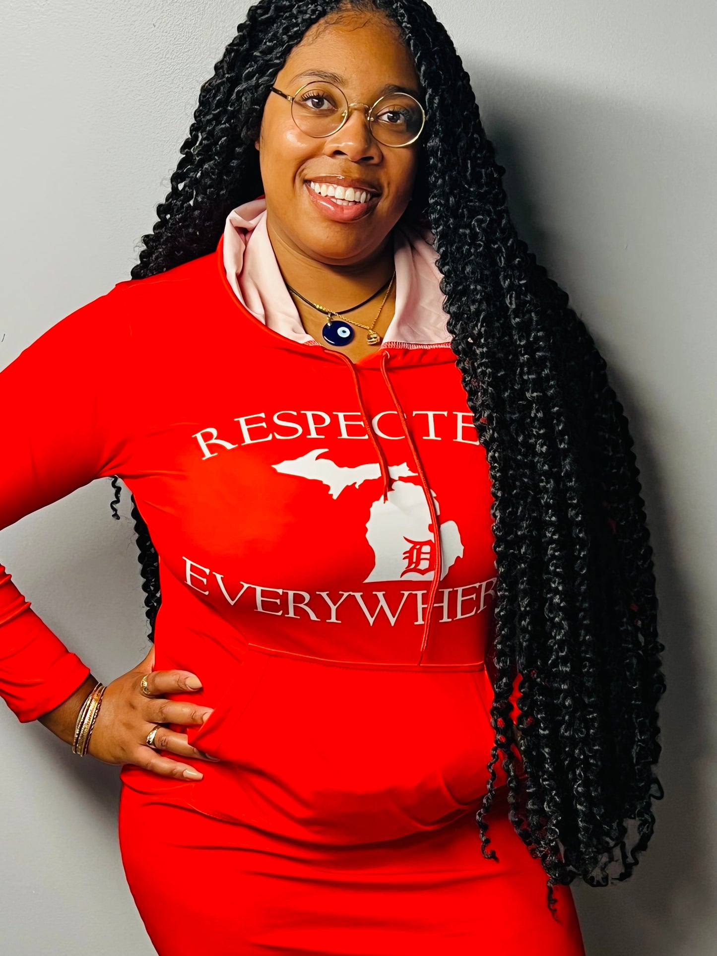 Fitted Mitten Red Hoodie Dress