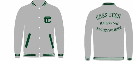 Detroit Cass Tech  Half Moon Jacket Gray with Green Letters All Wool