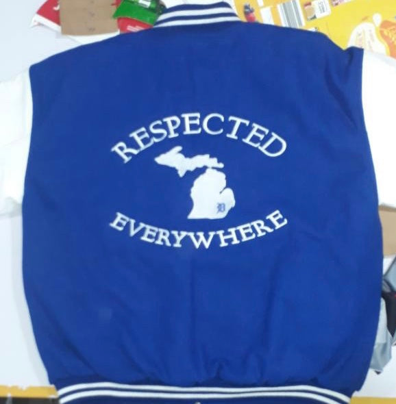 Mitten Varsity Jacket Royal Blue w/ White Leather Sleeves
