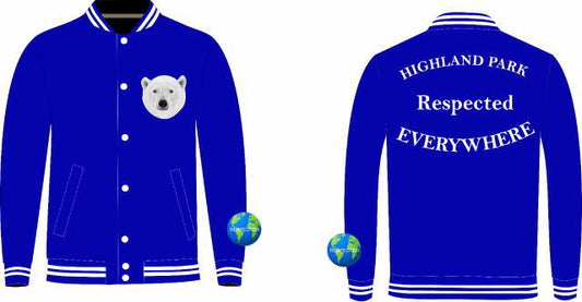 Highland Park jacket Navy Blue w/ White Letters All Wool