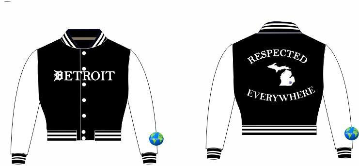 Detroit Mitten Crop Varsity Jacket Black w/ White Leather Sleeves