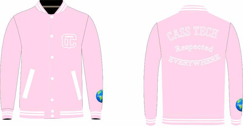 Custom Light Pink Detroit Cass Tech Jacket w/ White Letters All Satin