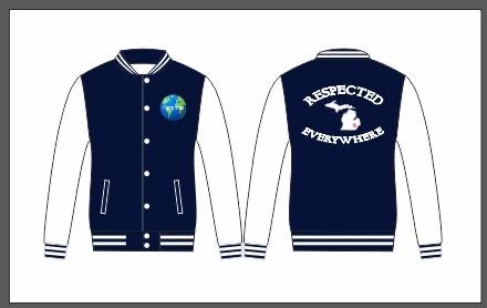 Mitten Varsity Jacket Navy w/ White Leather Sleeves