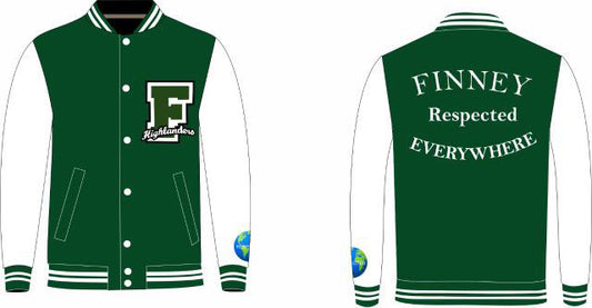 Detroit Finney HS Jacket Green w/ White Letters & White Leather Sleeves