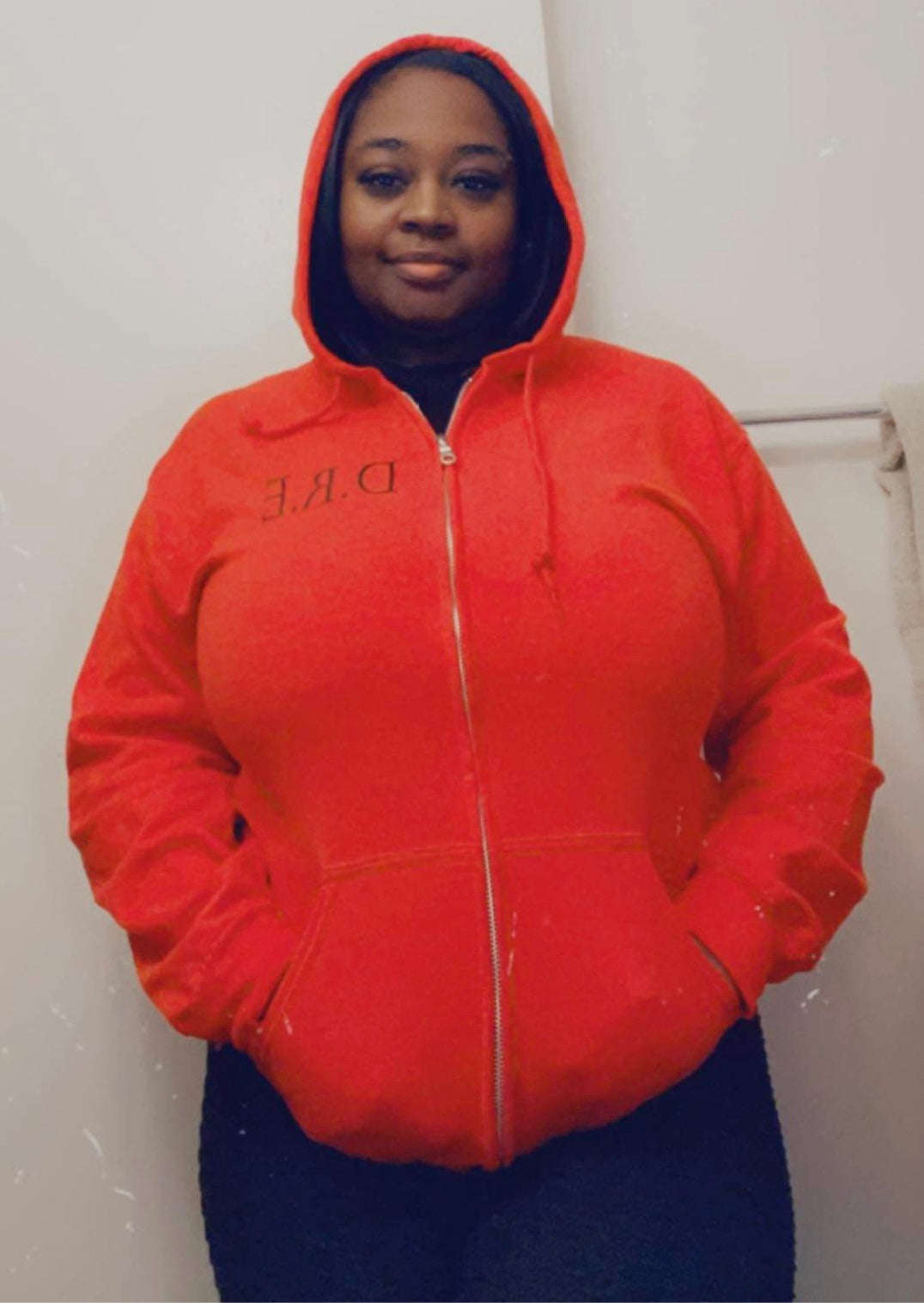Zip Up Hoodie Staggered Red w/Black letters