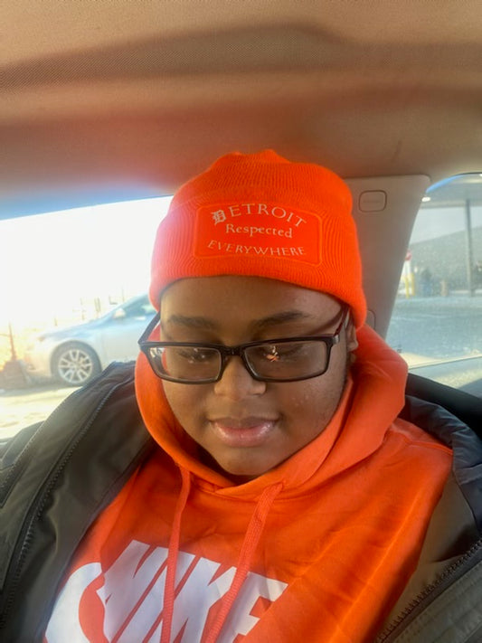 Orange Half Moon w/ White Letters Skully