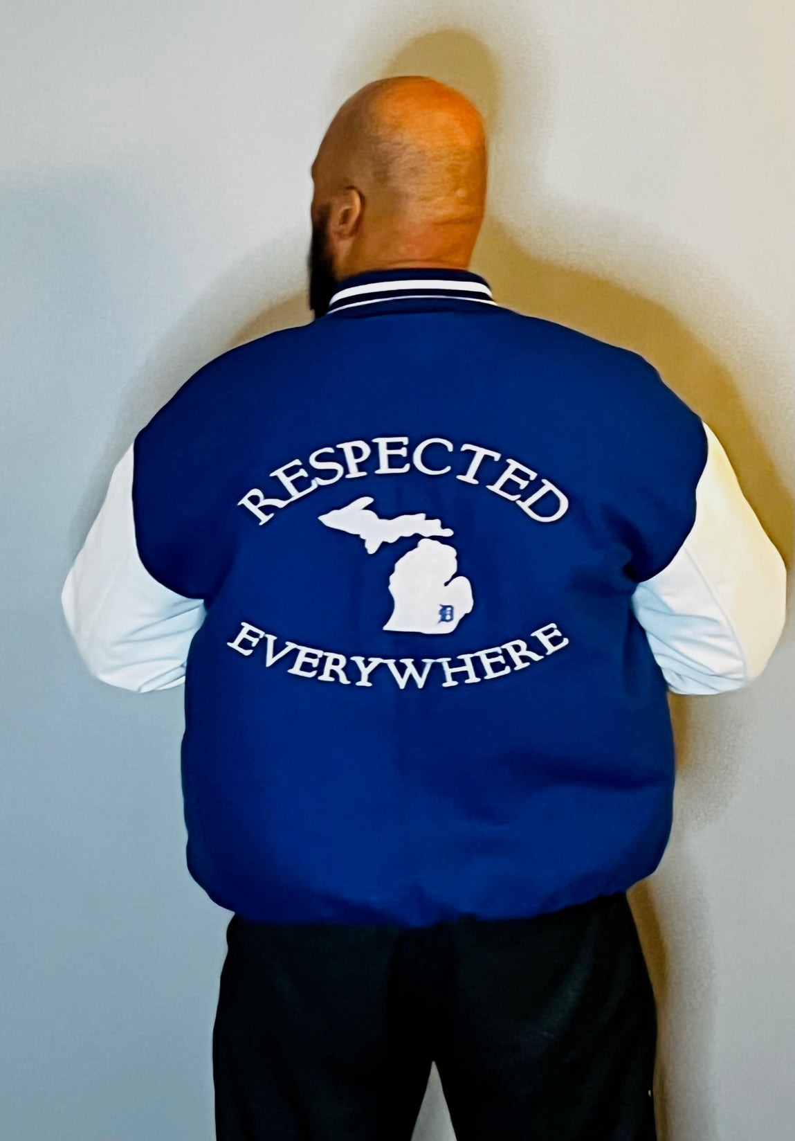 Mitten Varsity Jacket Royal Blue w/ White Leather Sleeves